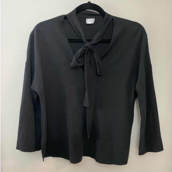 Zara Tie-Neck Minimalist Feminine Classic Modern Lightweight Black Sweater M‎ - Picture 1 of 5